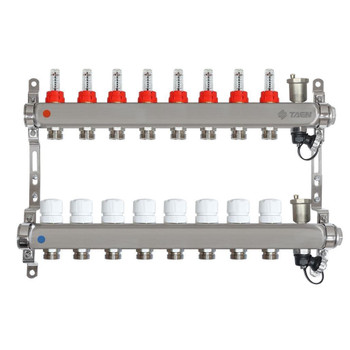 Коллекторная группа Taen 1" евроконус 3/4" на 8 выходов с расходомерами