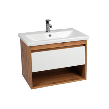 Изображение товара Тумба подвесная Viant Бостон 80 с раковиной Cersanit Como 80 дуб Вотан и белый