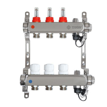 Коллекторная группа Taen 1" евроконус 3/4" на 3 выхода с расходомерами