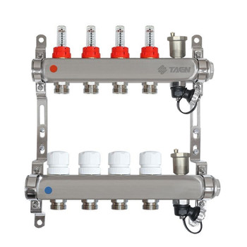Коллекторная группа Taen 1" евроконус 3/4" на 4 выхода с расходомерами