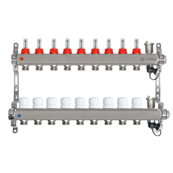 Коллекторная группа Taen 1" евроконус 3/4" на 9 выходов с расходомерами