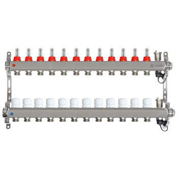 Коллекторная группа Taen 1" евроконус 3/4" на 12 выходов с расходомерами