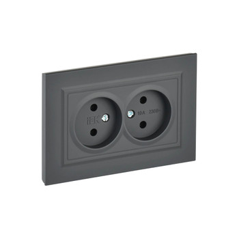 Розетка двухместная без заземления Brite графит IP20 IEK