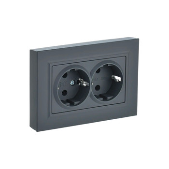 Изображение товара Розетка двухместная с заземлением IEK Brite IP20 графит накладная