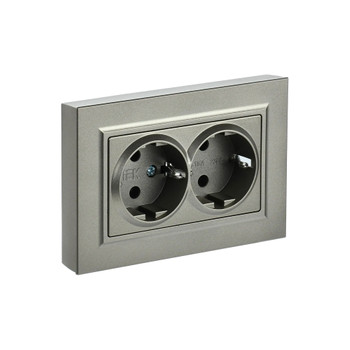 Изображение товара Розетка двухместная с заземлением IEK Brite IP20 шампань