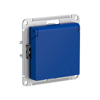 Механизм розетки с заземлением со шторками и крышкой AtlasDesign аквамарин IP44 Systeme Electric