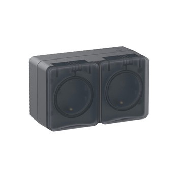 Розетка двухместная накладная с заземлением со шторками и крышкой AtlasDesign антрацит IP54 Systeme Electric