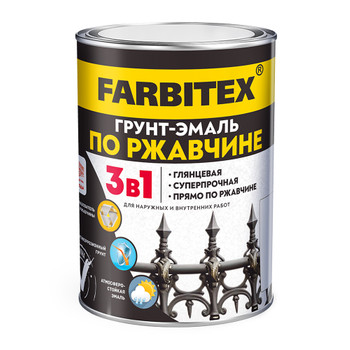 Изображение товара Грунт-эмаль по ржавчине 3 в 1 Farbitex белая 1,8 кг для металла и дерева