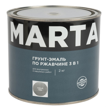 Грунт-эмаль по ржавчине 3в1 Марта серая (RAL 7004) глянцевая 2кг