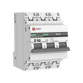 Изображение товара Автоматический выключатель EKF D 50A 3-полюсный 4,5кА для защиты сети