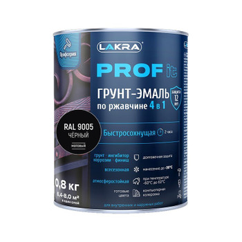 Изображение товара Грунт-эмаль по ржавчине 4 в 1 Лакра Prof it черная RAL 9005 0,8 кг