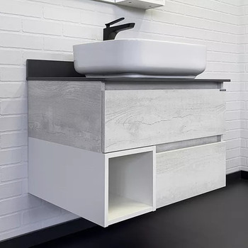 Тумба подвесная Comforty Прага 75 с раковиной T Y9378 дуб белый с графитовой столешницей