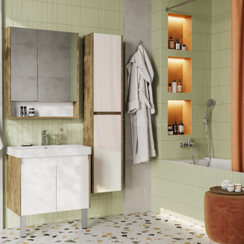 Изображение товара Зеркало шкаф Акватон Сканди 70 белый дуб рустикальный стильный функциональный