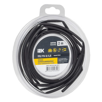 Трубка термоусадочная ТТУ нг-LS 3/1,5 черная 2 м IEK