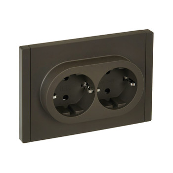 Розетка двухместная с заземлением со шторками Forte&Piano серая IP20 IEK