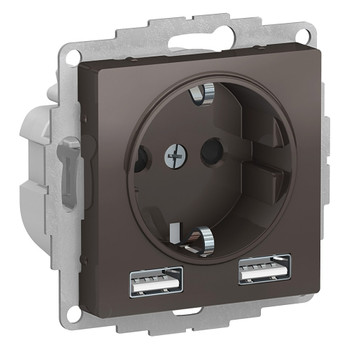 Механизм розетки с USB-2шт AtlasDesign мокко IP20 Systeme Electric
