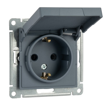 Механизм розетки с заземлением со шторками и крышкой AtlasDesign грифель IP20 Systeme Electric