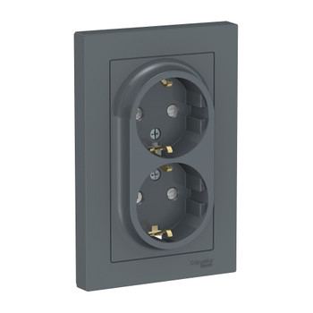 Розетка двухместная с заземлением со шторками AtlasDesign грифель IP20 Systeme Electric