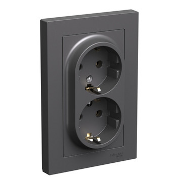 Розетка двухместная с заземлением AtlasDesign базальт IP20 Systeme Electric