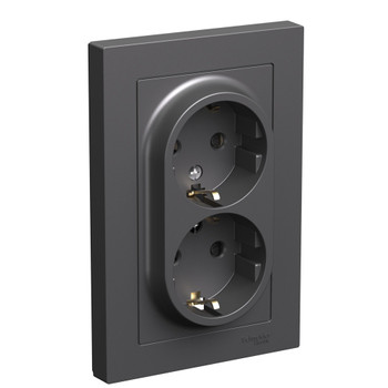 Розетка двухместная с заземлением со шторками AtlasDesign базальт IP20 Systeme Electric
