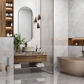 Керамогранит Onice Vetro Light 600х1200х7 мм светло-серый полированный New Trend