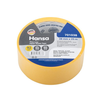 Лента малярная 38ммx25м Washi для точных краев желтая Hansa