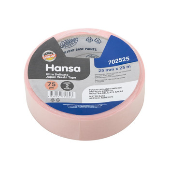 Лента малярная 25ммx 25м Washi для деликатных поверхностей розовая Hansa