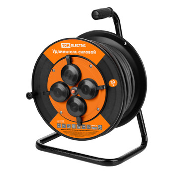 Удлинитель на катушке 30м 4 розетки с заземлением и термозащитой КГ 3х1,5мм IP44 TDM