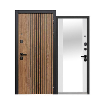 Изображение товара Входная дверь Luxor 2МДФ с зеркалом и рейкой белая орех правая 860мм