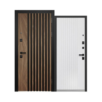 Изображение товара Входная дверь Luxor 2МДФ 3Д рейка орех и белый 960 мм правая