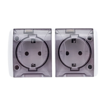 Изображение товара Двухместная накладная розетка с заземлением и крышкой Селигер TDM IP54