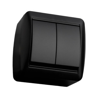 Изображение товара Выключатель двухклавишный накладной Селигер графит IP44 TDM