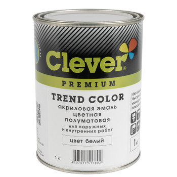 Эмаль акриловая универсальная Clever белая полуматовая 1кг