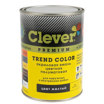 Изображение товара Эмаль акриловая Clever полуматовая желтая 0.8кг универсальное покрытие
