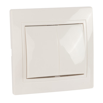 Изображение товара Выключатель двухклавишный Кварта белый IEK IP20 встраиваемый