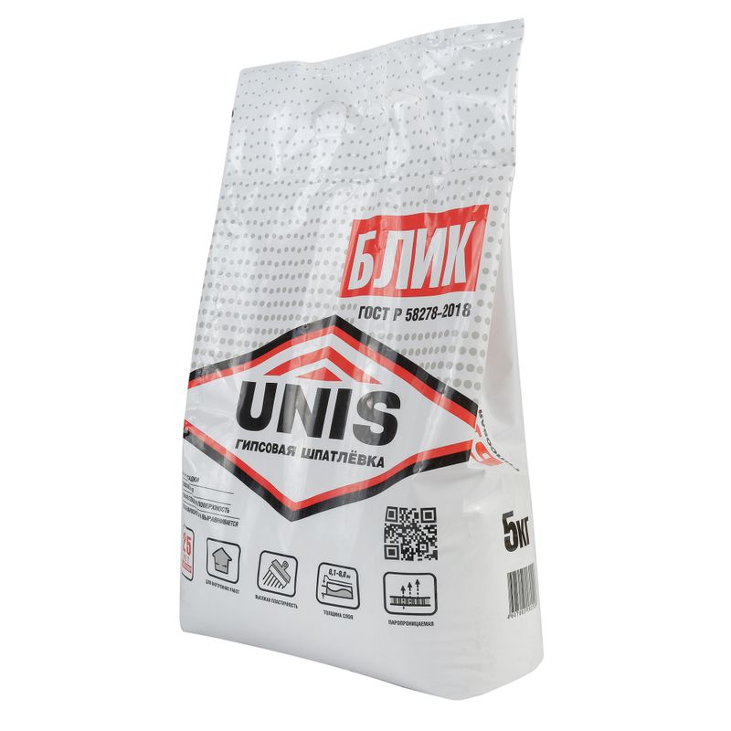 Шпаклевка гипсовая универсальная Unis Блик, 5 кг