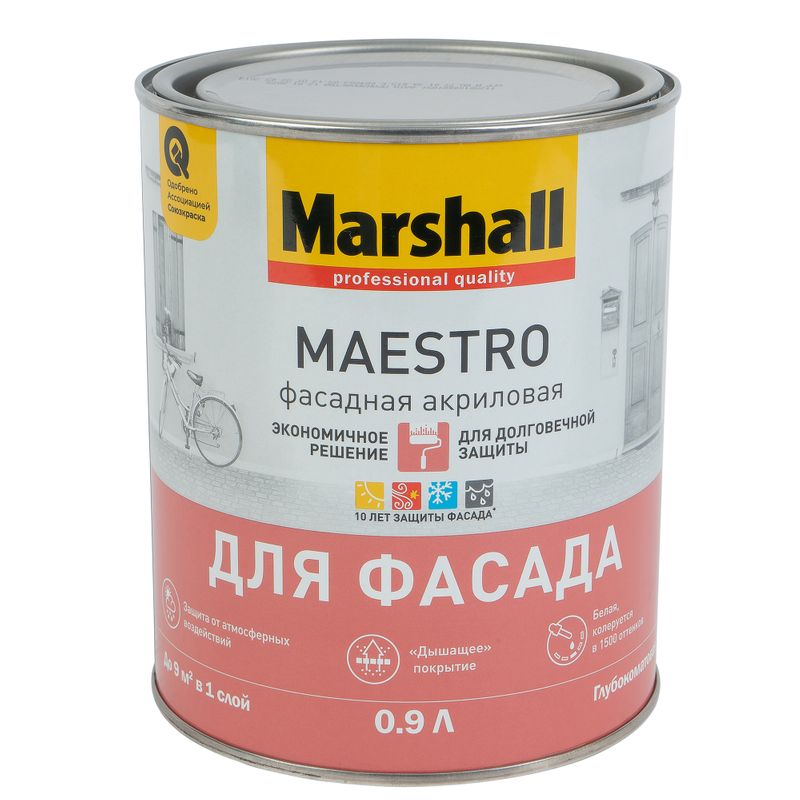Краска фасадная Maestro глубокоматовая (база С) 0,9л Marshall