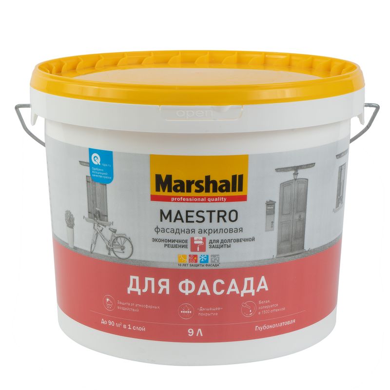 Краска фасадная Maestro глубокоматовая (база С) 9л Marshall