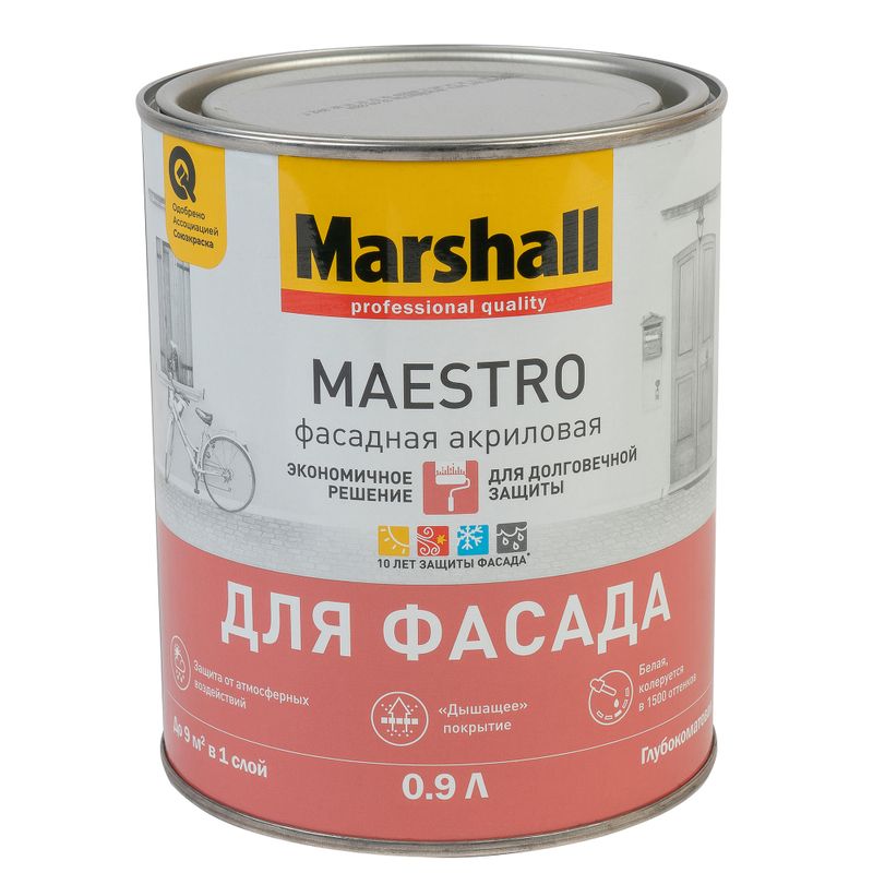 Краска фасадная Maestro глубокоматовая 0,9л Marshall