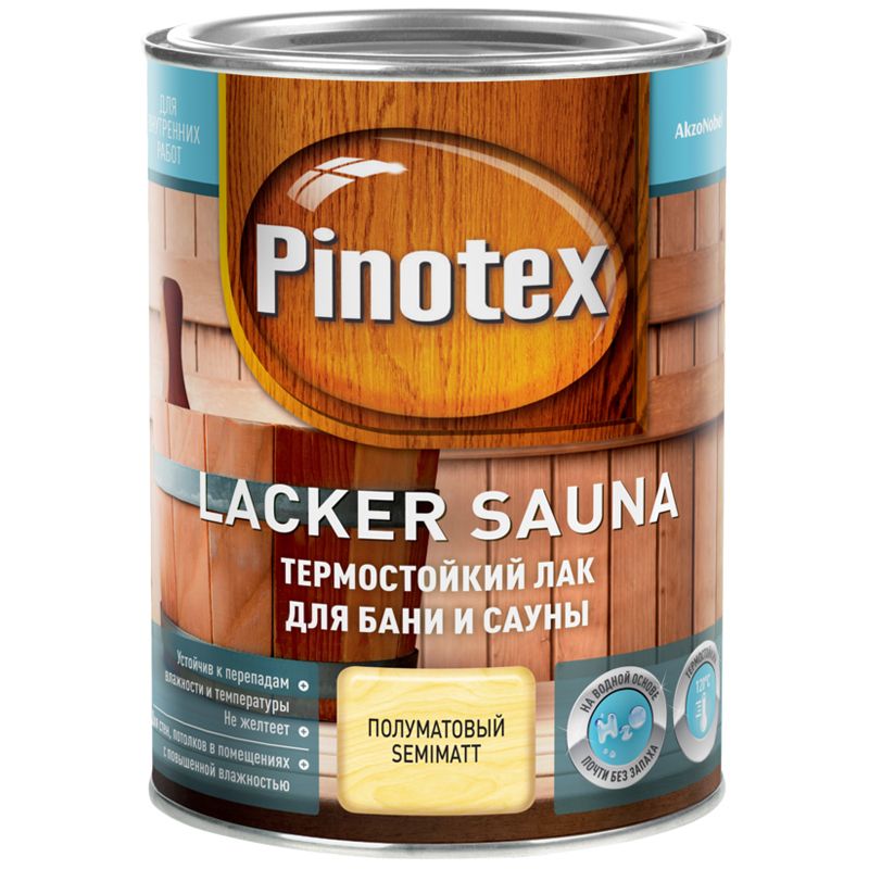 Лак на водной основе Pinotex Lacker Sauna 20 полуматовый, 1 л