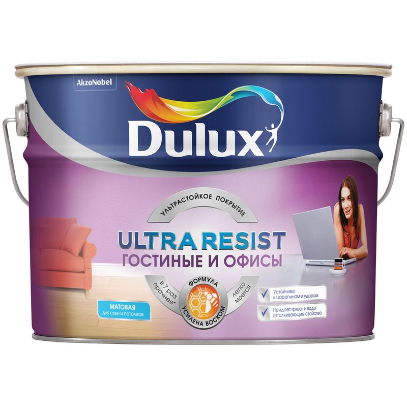 Краска для гостиных и офисов Dulux Ultra Resist матовая база BW 10 л