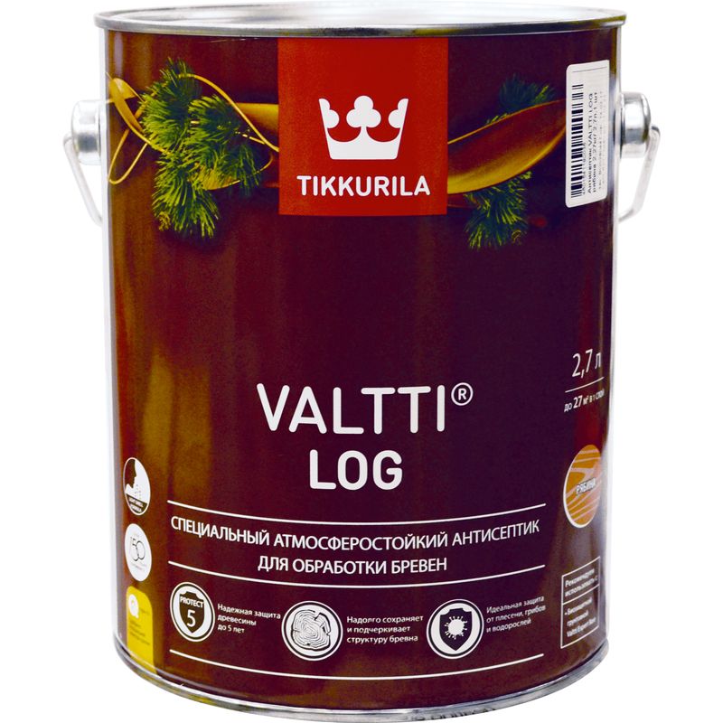Антисептик для дерева лессирующий Tikkurila Valtti Log Бесцветный, 2,7л