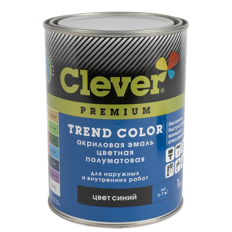 Эмаль акриловая универсальная Clever синяя полуматовая 1кг