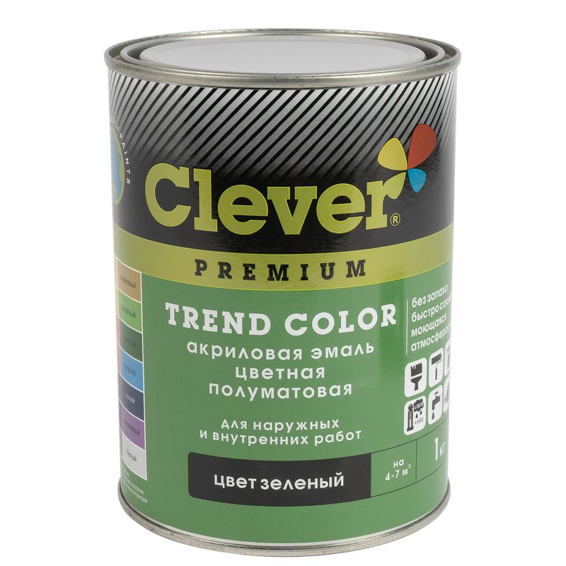 Эмаль акриловая универсальная Clever зеленая полуматовая 1кг