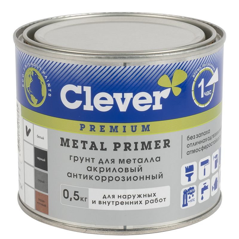Грунт акриловый для металла Clever белый 0,5кг