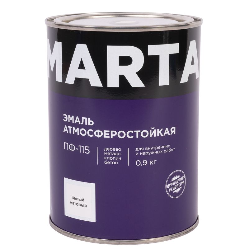 Эмаль MARTA ПФ-115 белая матовая 0,9 кг