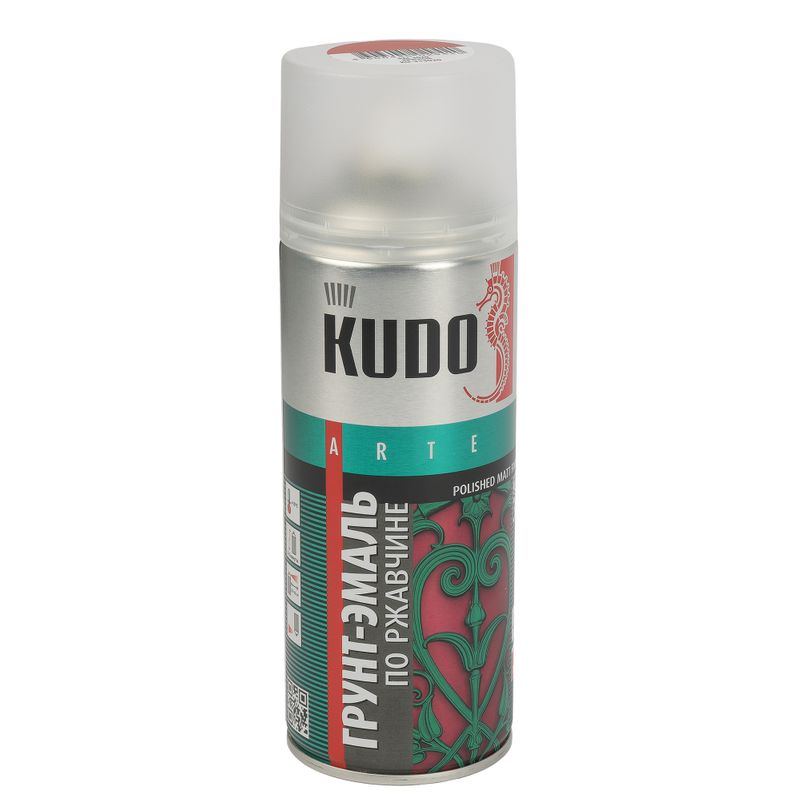 Грунт-эмаль по ржавчине аэрозольная Kudo красная (RAL 3020) матовая 0,52л