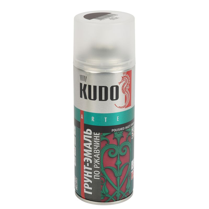 Грунт-эмаль по ржавчине аэрозольная Kudo шоколадно-коричневая (RAL 9005) матовая 0,52л