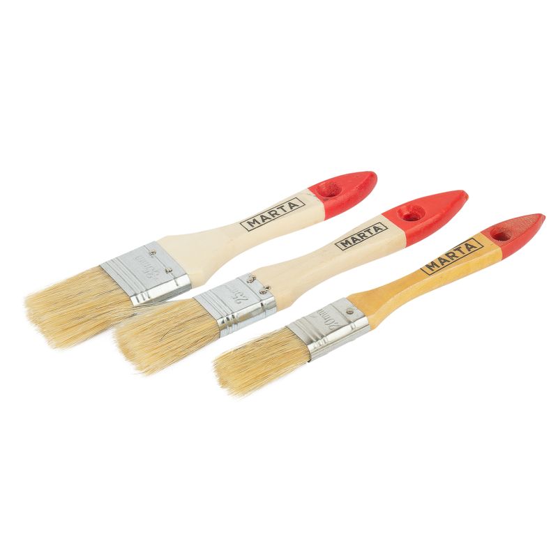 Набор кистей натуральная щетина, деревянная ручка 3шт Marta Мастер