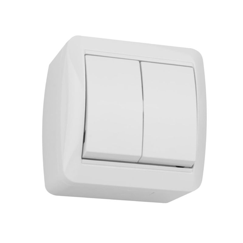 Выключатель двухклавишный накладной Селигер белый IP44 TDM